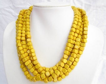 Multistrand Necklace,chunky necklace,wooden beads necklace,yellow necklace,bridesmaid Necklace,Wedding gift,choker necklace,holiday necklace