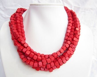 Multistrand Necklace,chunky necklace,wooden beads necklace,red necklace,bridesmaid Necklace,Wedding gift,choker necklace,holiday necklace