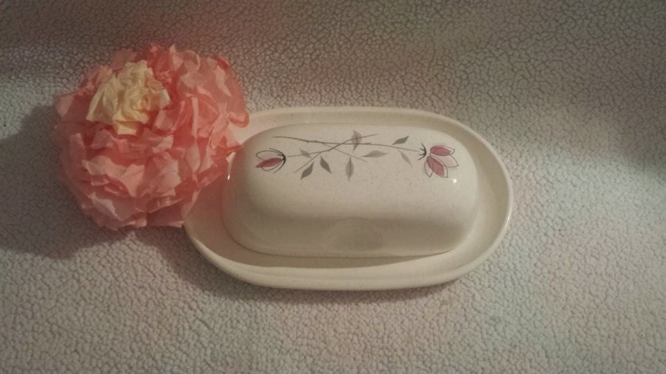 Franciscan Duet Rose Covered Butter Dish, Rose Pattern, Excellent