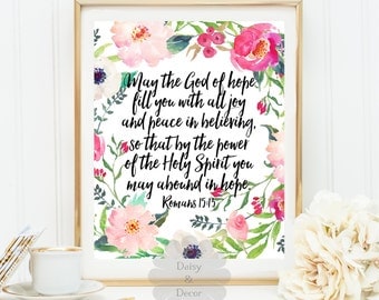 Romans 15:13 God of hope Bible verse Christian quote Scripture print typography printable verse decor home print verse art wall dorm