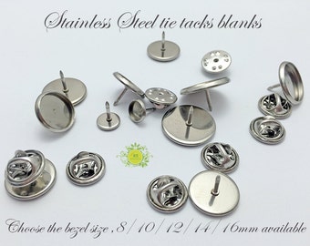50pcs Surgical Stainless Steel Lapel Pin-Brooch-Tie Tack Blank Pins-Pin and Brooch-Blank Tie Tack Bezel Blank Pin Back Brooch,N size