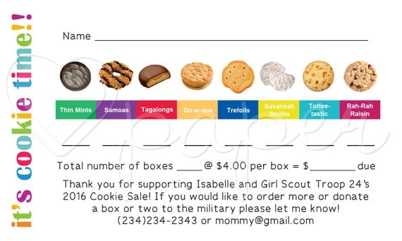 Girl Scout Cookie Order Receipt Thank You Card Reorder | Print Yourself ...