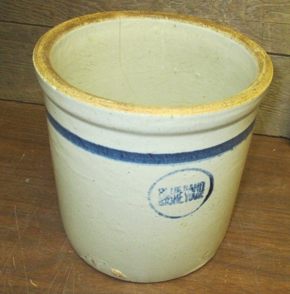 Blue Band Stone Ware Beater Jar Ruckels by TheOldGrainery on Etsy