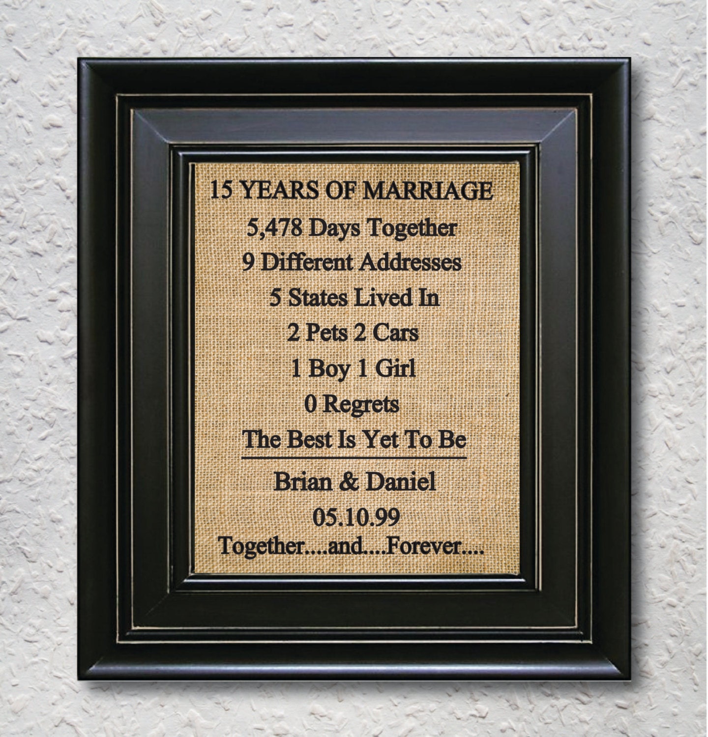 15 Year Wedding Anniversary Gifts Burlap Art Print 15th Anniversary t 15 Year Anniversary