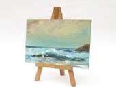 Sea painting Original landscape Small oil painting Small painting on deco easel Nautical art Card board painting Gift idea Home decor