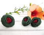 crochet ring and earring with Glass Bead,Dark Green  linen yarn  and Red Glass Bead, Ring and Earring set,jewelry set,Gift for her,