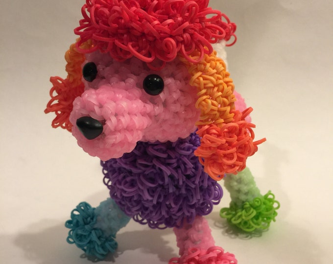 Rainbow Color Changing Poodle Rubber Band Figure, Rainbow Loom Loomigurumi, Rainbow Loom Dog