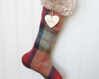 Personalised Red Tweed Christmas Stocking