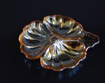 Vintage Divided Amber Dish, Candy or Nut Dish, Relish Tray (5.5")
