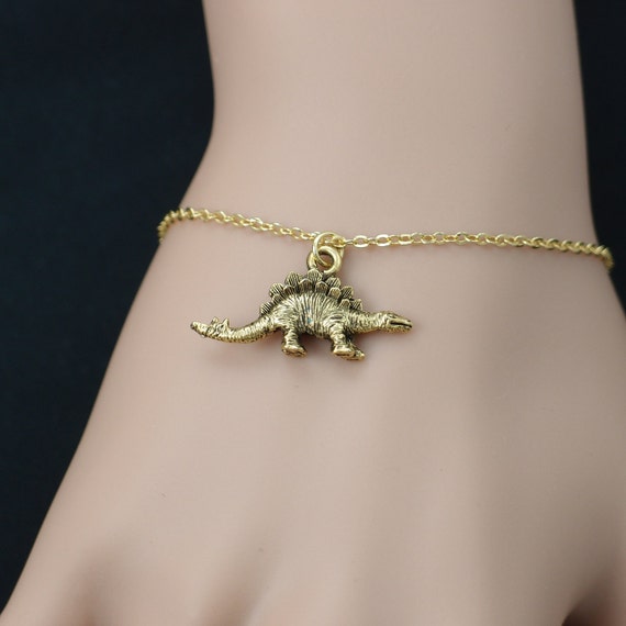 dinosaur bracelet gold stegosaurus charm paleontology