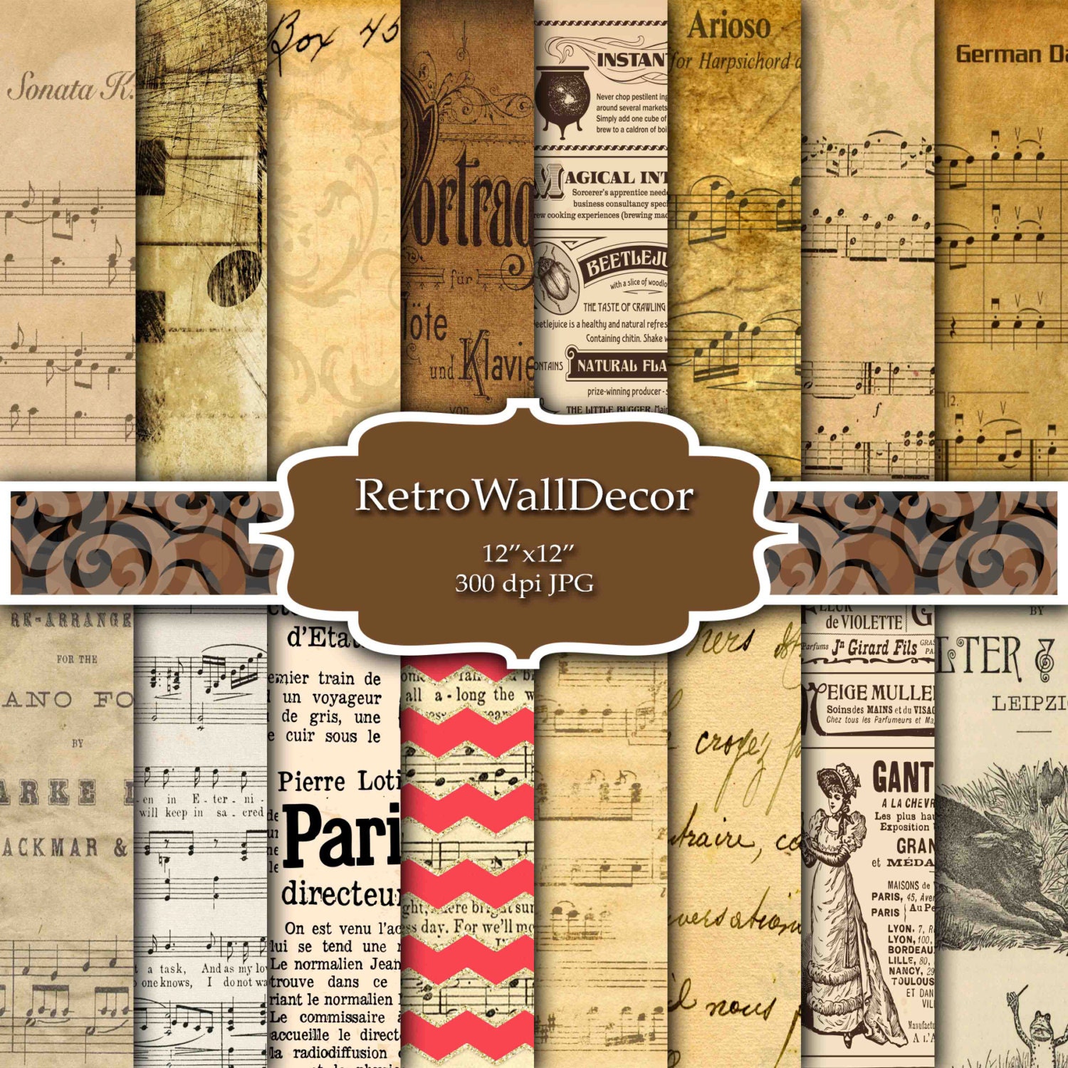 Music Digital Paper Vintage Music Sheets Old by RetroWallDecor