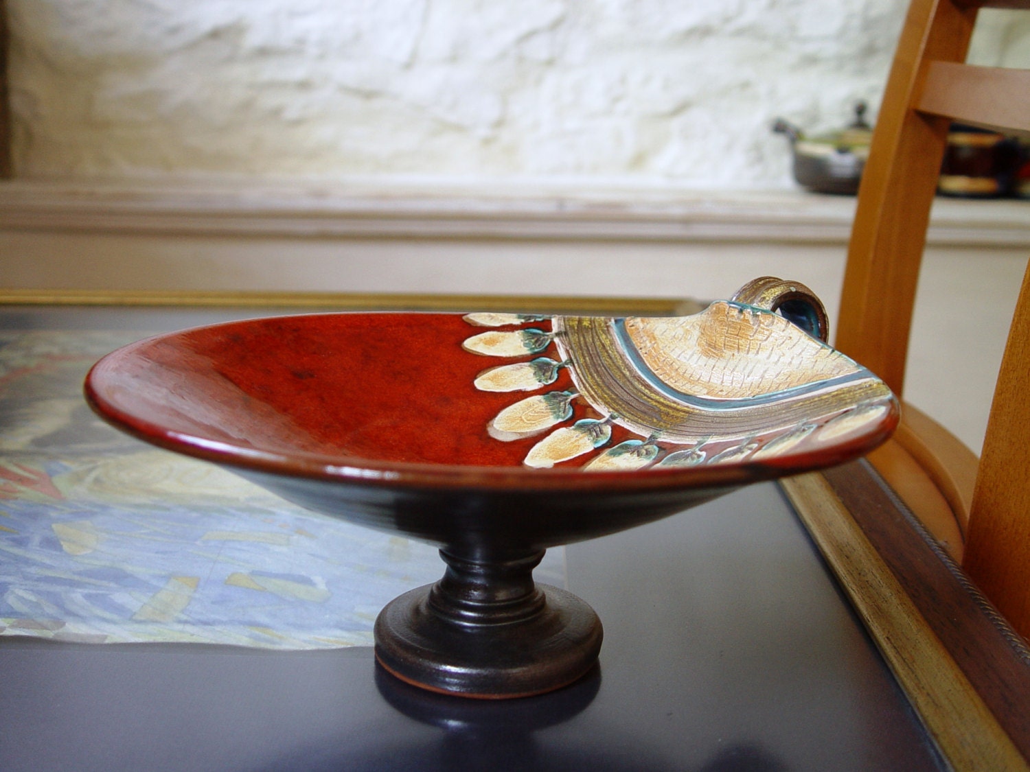 Pottery Fruit Bowl With Leg Ceramic Serving Dish Ceramic