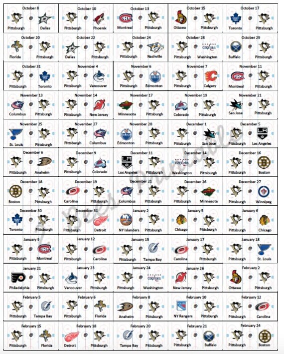 Items similar to Printable Pittsburgh Penguins 2015/16 Schedule