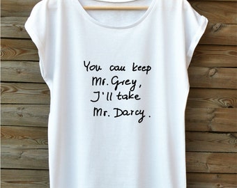 50 Shades of Grey inspired. GREY DARCY. Fashionable women's t-shirt. Very soft combed cotton. White blouse. Short sleeve. Mr.Grey Mr.Darcy