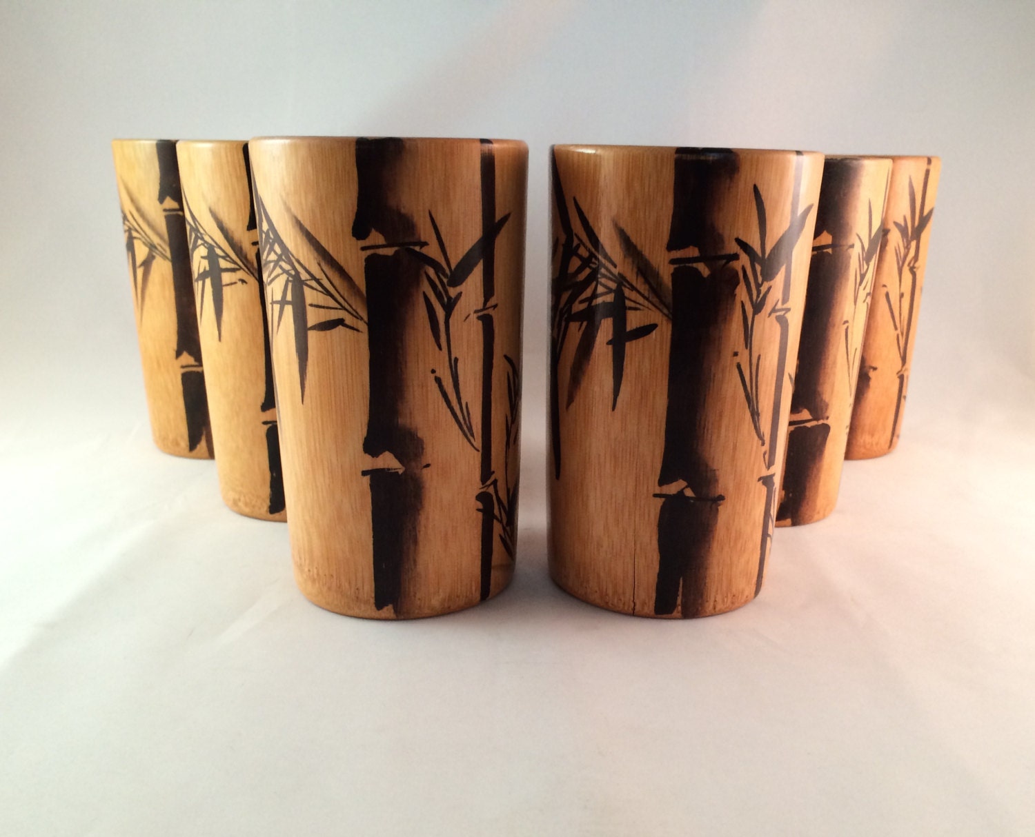SALE Vintage Bamboo Drinking Glasses Made in Japan Set
