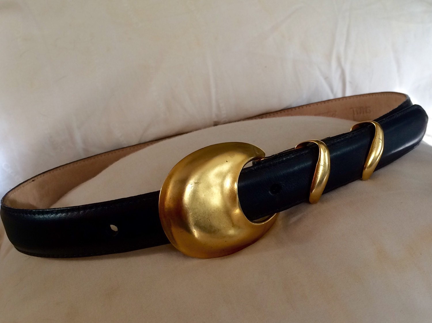 vintage Robert Lee Morris belt 1994 brass buckle calkskin belt