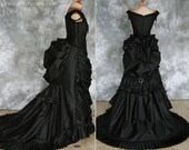 Taffeta Beaded Gothic Victorian Bustle Gown with Train ~ Vampire Ball Masquerade Halloween Black Wedding Dress ~ Steampunk Goth 19th century