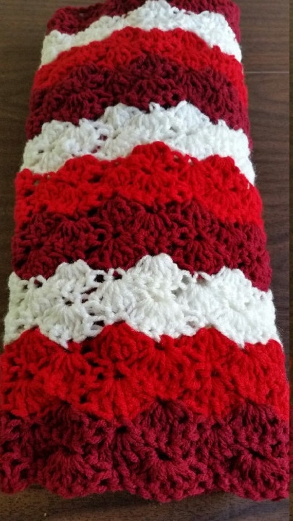 Red Baby Blanket Crochet Afghan Burgundy Red Soft White