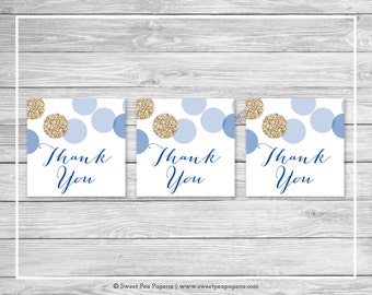 Blue and Gold Baby Shower Favor Thank You Tags - Printable Baby Shower Thank You Tags - Blue and Glitter Baby Shower - Favor Tags - SP107