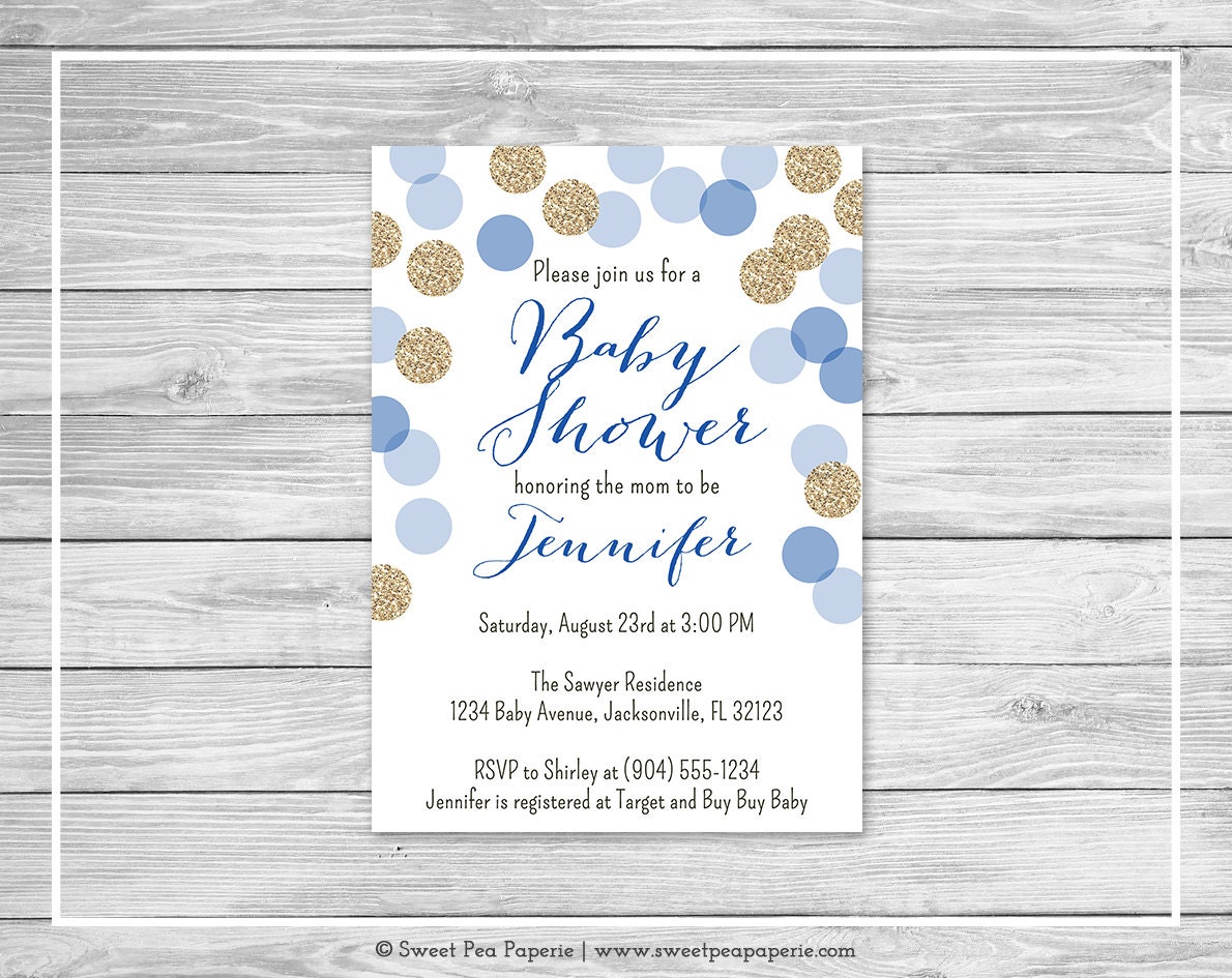 Blue And Gold Baby Shower Invitations 5
