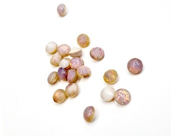 36 Pieces Glass Harlequin Fire Opal Stones, Chatons, 35SS, 7mm Round, Vintage, Made in Western Germany