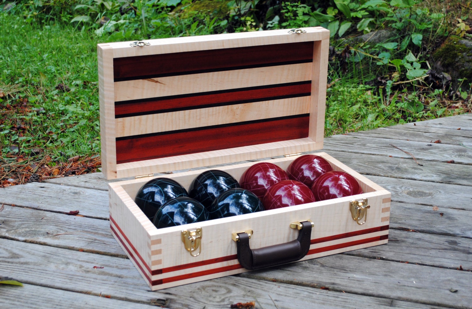 Bocce Ball Case Curly Maple Padauk Wenge