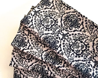 Day of the Dead Calavera Damask Cream-Black Cotton Print. Autumn Dinner Napkins, Set of 4. Everyday Lux, Eco Friendly.