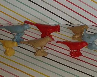 Vintage lot of 7 1960s Plastic Bird Toys (Some Melt Marks)