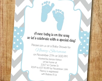 Blue and Gray Baby Boy Shower Invitation- Printable