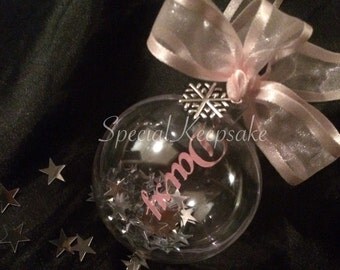 Personalised Papercut Name Christmas Tree Decoration Bauble Feathers Snowflake Stars Floating