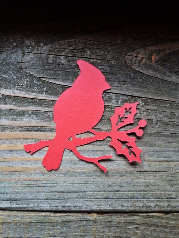 Cardinal on a Branch Bird Punch Set of 10 Sitting Bird with