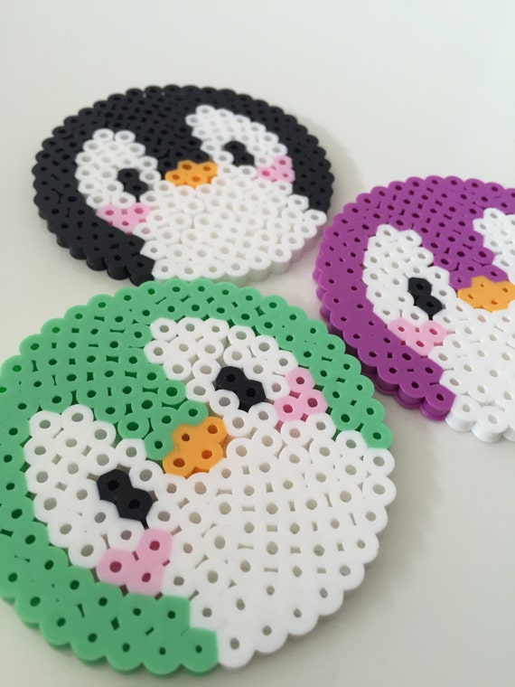 Cute Penguin Perler Bead Coasters Set Of 3