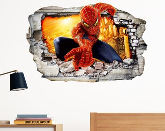 Spiderman in Wall Crack SuperHeroes Kids Boy Bedroom Decal Art Sticker Gift Large Size 300x199mm