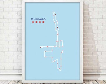 Chicago Marathon Map Art - Chicago Flag Edition