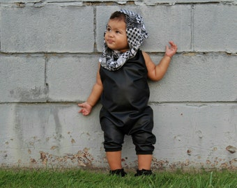 baby girl romper, baby girl jumpsuit,Black leather romper,baby girl outfit, baby jumper, baby gift,black romper, children jumpsuit