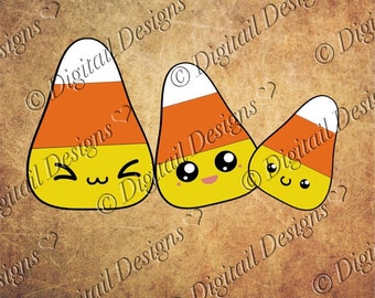 Set of Kawaii Candy Corn Images Clipart Svg, Png, Dxf, Eps Halloween Clipart Paper Piecing Template