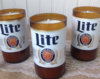 9oz Upcycled Beer Bottle Candle - Made with All Natural Soy Wax and Natural Vanilla Scent