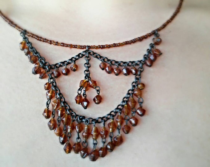 Boho brown beads layered necklace/boho Christmas necklace/layered necklace/gift for her/Chirstmas necklace/rustic necklace/rustic gift