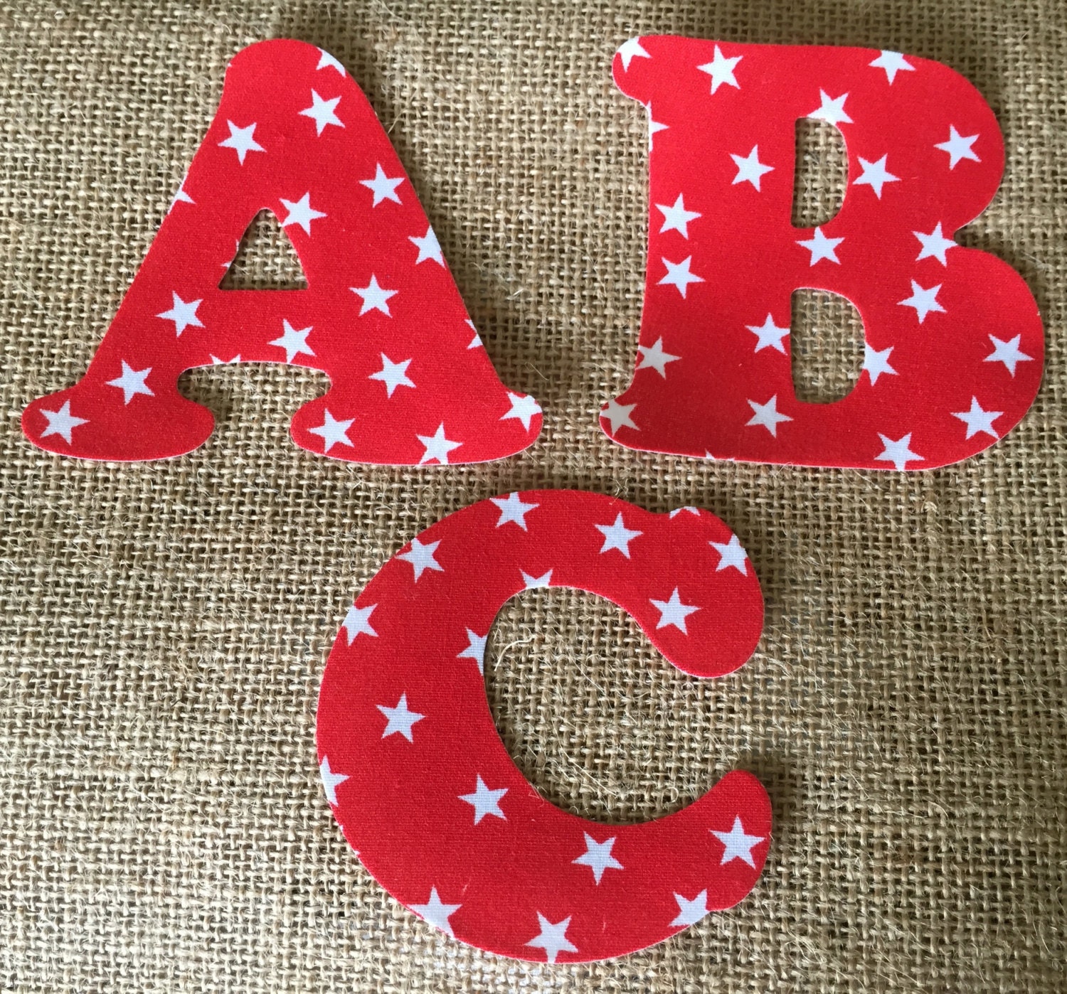 Red Stars Fabric Iron on Letters appliqué