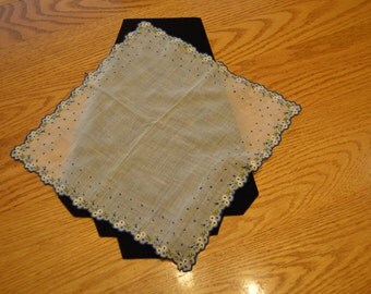 1950's Vintage handkerchief with Blue Flowers