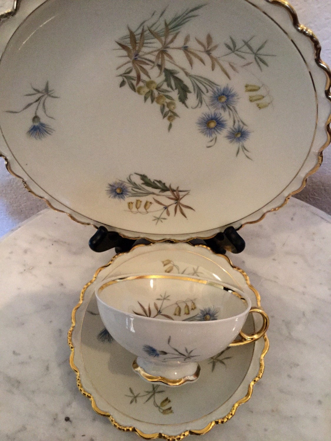 Vintage Gorgeous Hms Royal Hanover Fine China Dessert Trio