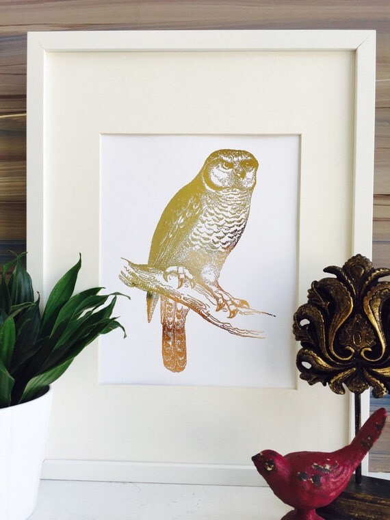 Owl Decor gold Foil Wall Art owlet birds office wall art