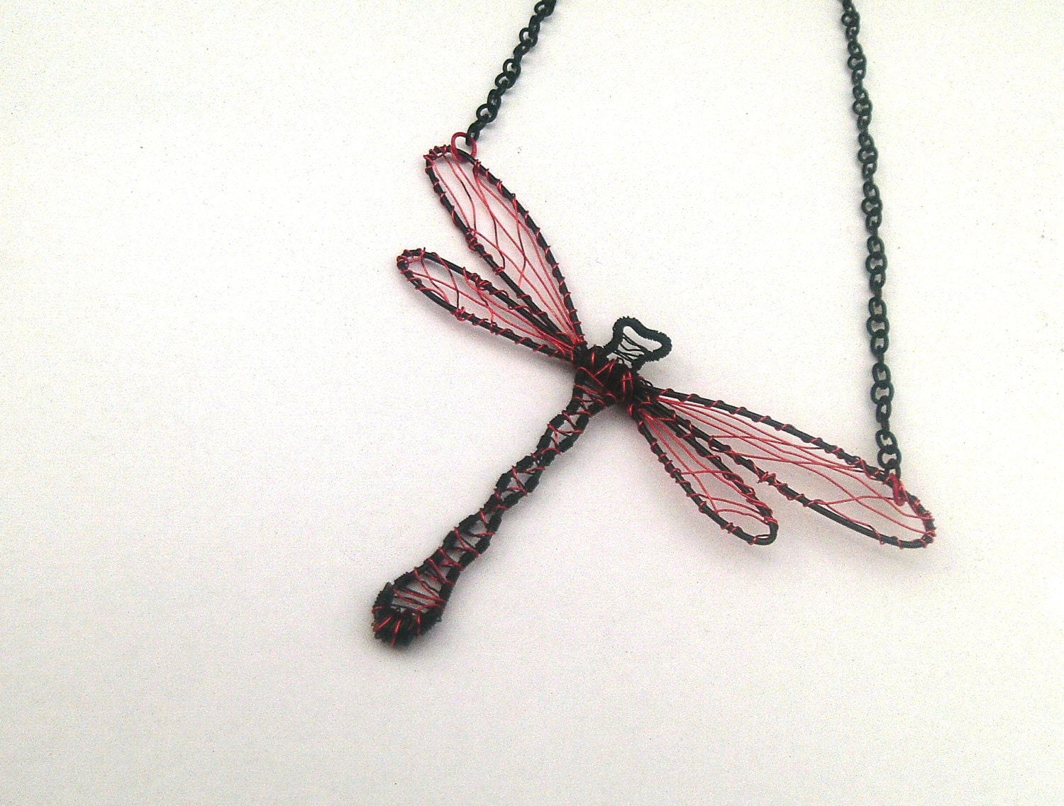 Dragonfly Necklace Dragonfly Pendant Wire Wrapped Red And