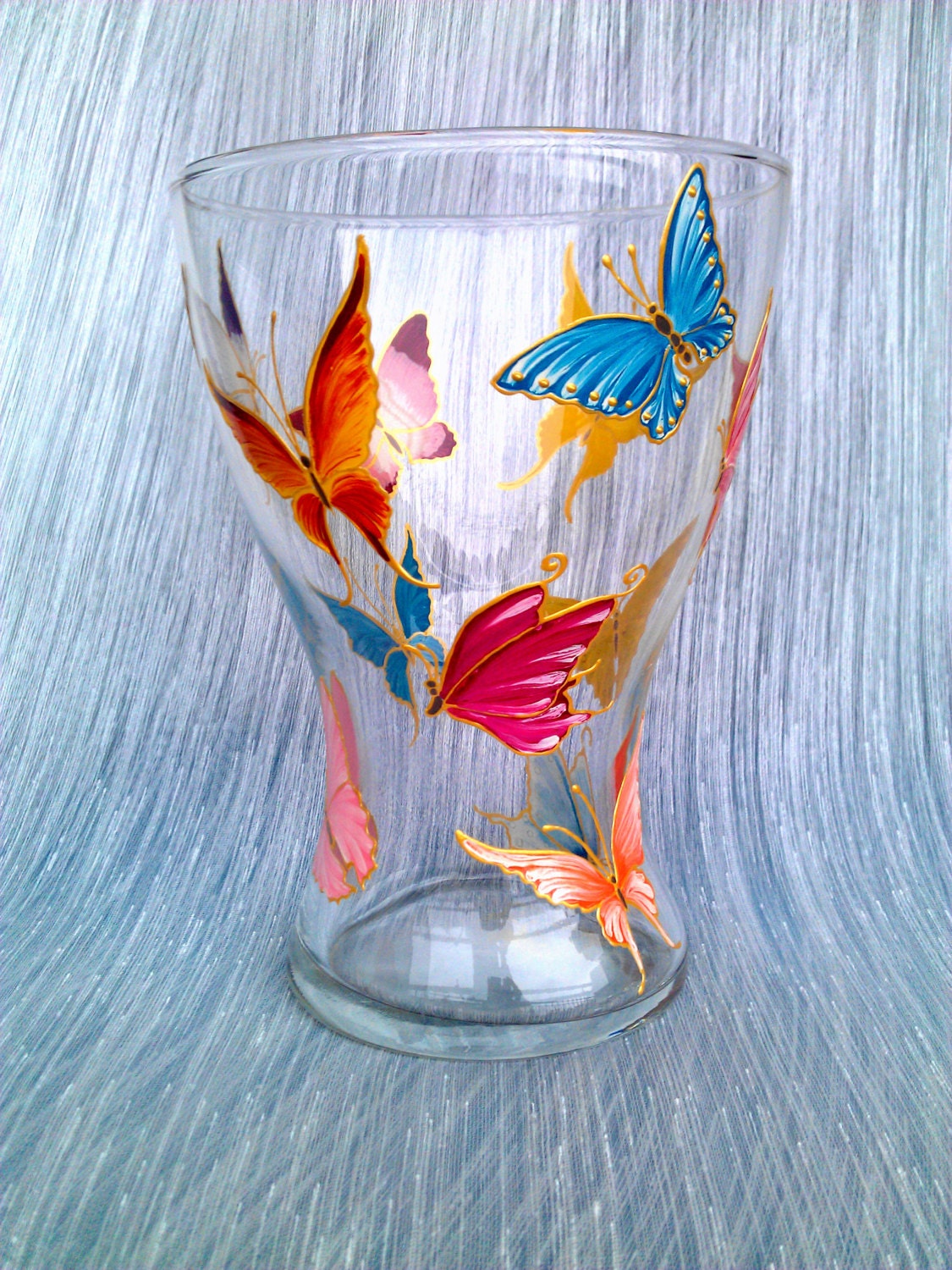 Butterflies Vase Glass vase Hand painted by PaintedglassbySveti