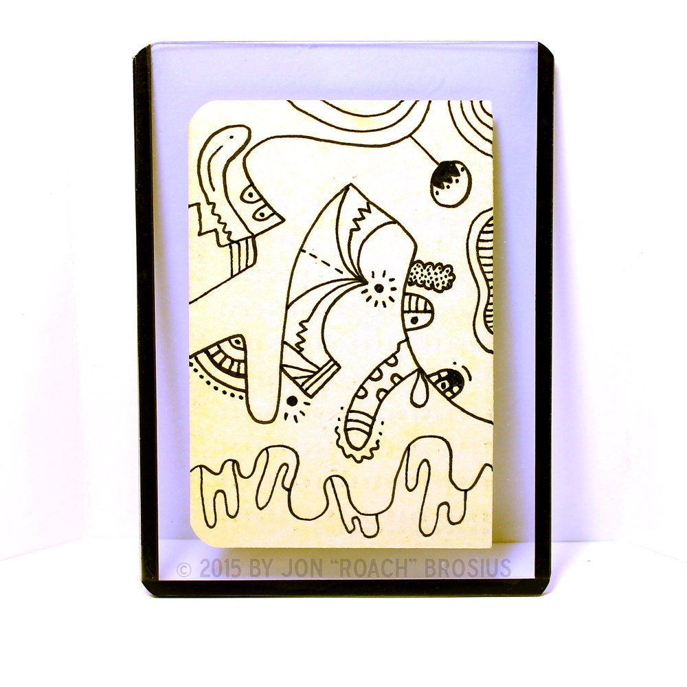 Artist Trading Card Abstract Black Ink Drawing Hand Drawn