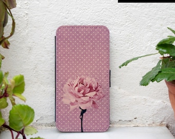 Samsung Galaxy S5 wallet case, pink rose galaxy S5 case wallet pink polka dots samsung s5 wallet case vintage floral girly samsung s7 wallet