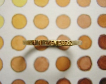 engraved stapmed message word ring " tea jennie ( mille-feuille ) "