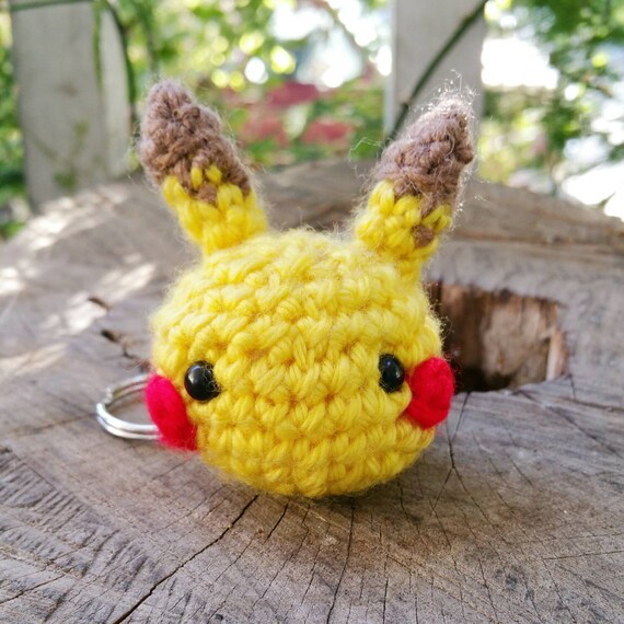 Pikachu Amigurumi Charm Pokemon Keychain by PocketFullofCharms