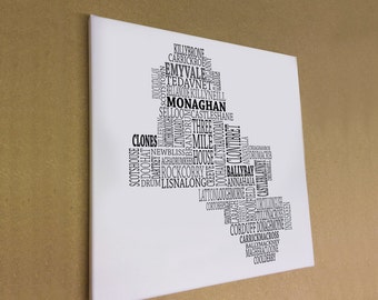 Co. Monaghan - Typographical Map Canvas Print 16" x 16"
