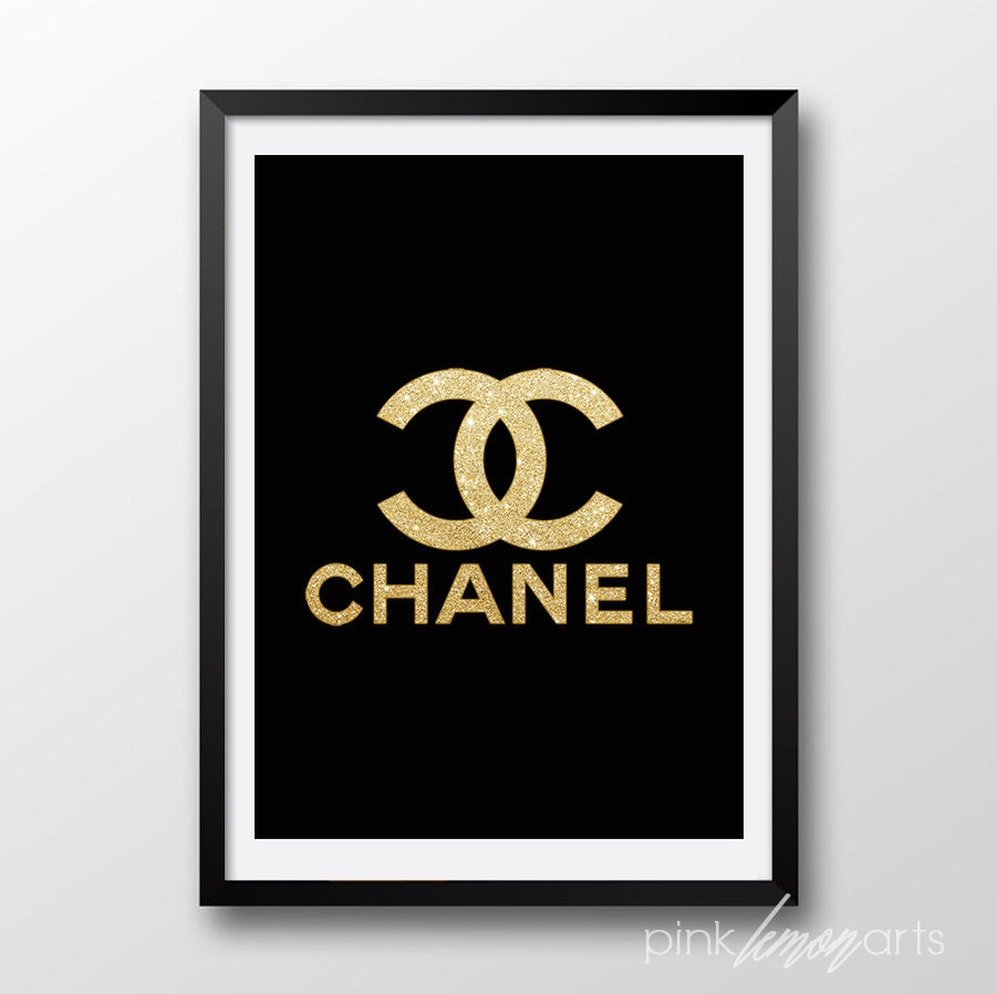 Gold chanel logo Black and gold print Coco Chanel by PinkLemonArts
